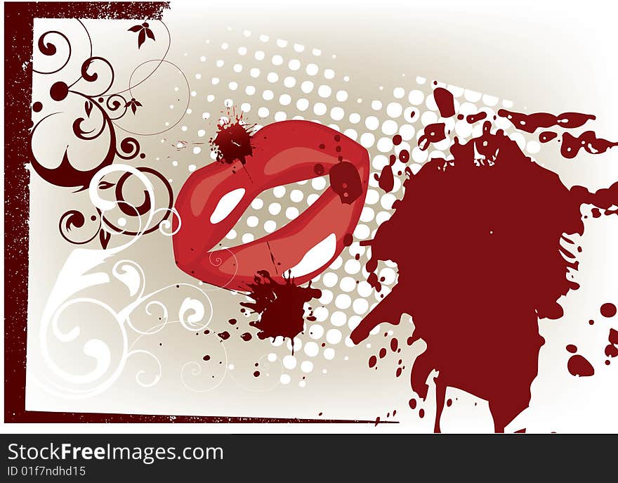 Red lips on abstract background. Red lips on abstract background