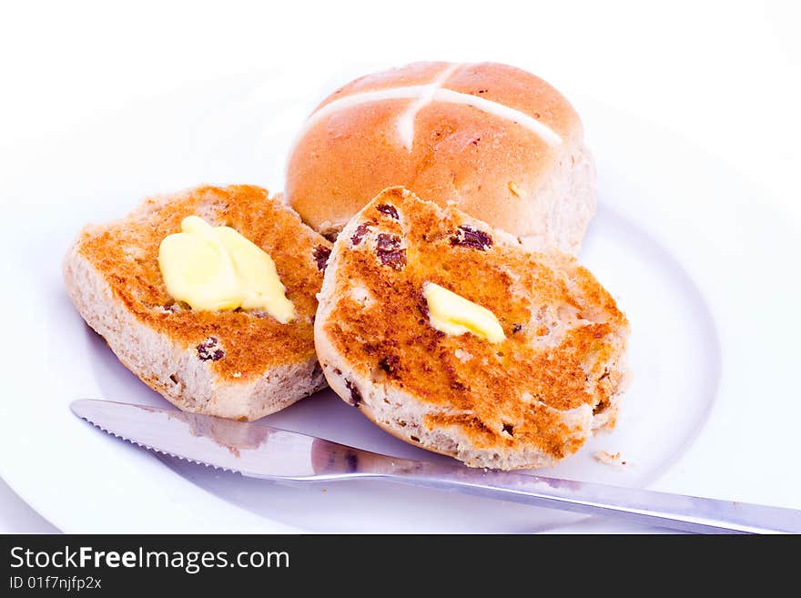 Buttered hot cross buns