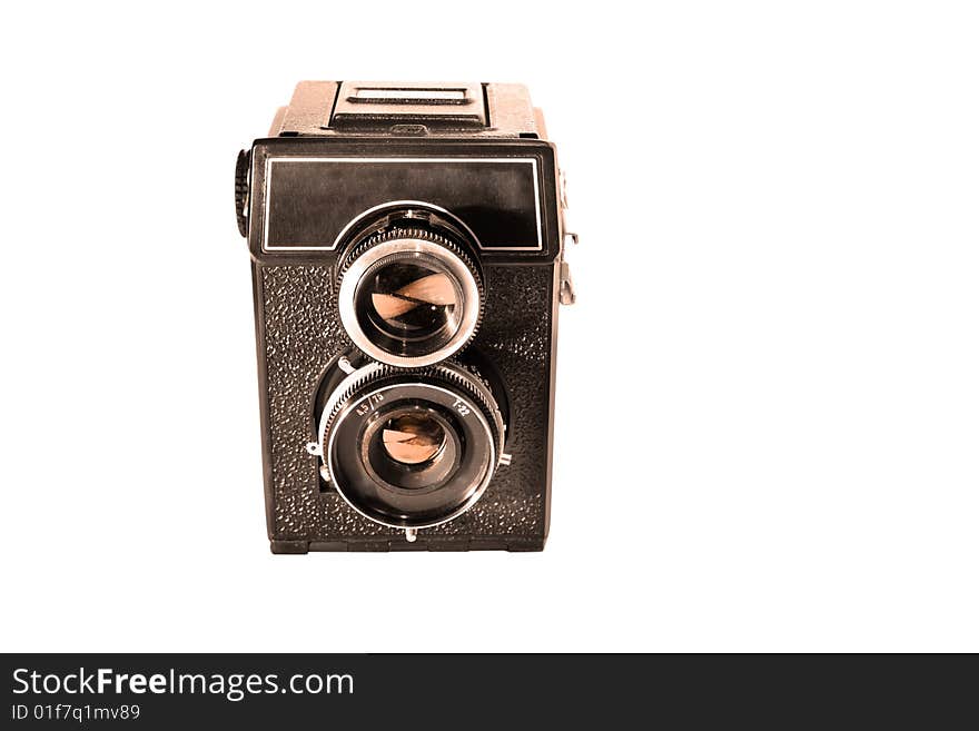 Old camera isolated on white background