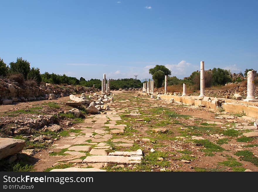 Ruins of ancient Roman city in Turkey - Side. Ruins of ancient Roman city in Turkey - Side