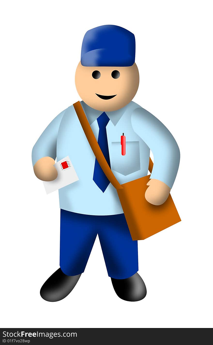 Illustration of a Mailman or postman holding a letter isolated on white background