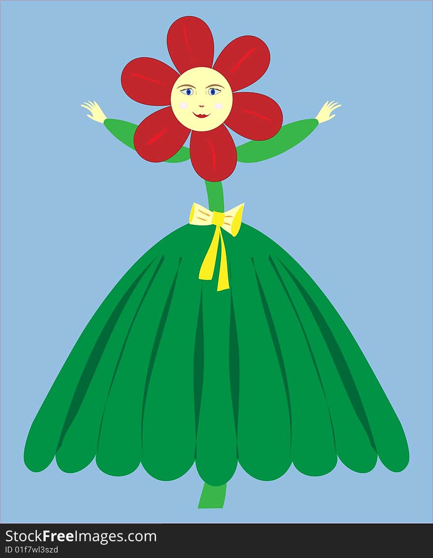 Children's book vector illustration of a flower girl. Children's book vector illustration of a flower girl.