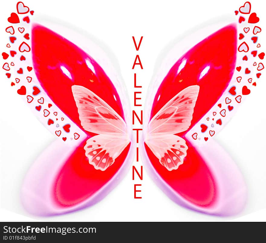 Red Valentine butterfly with hearts