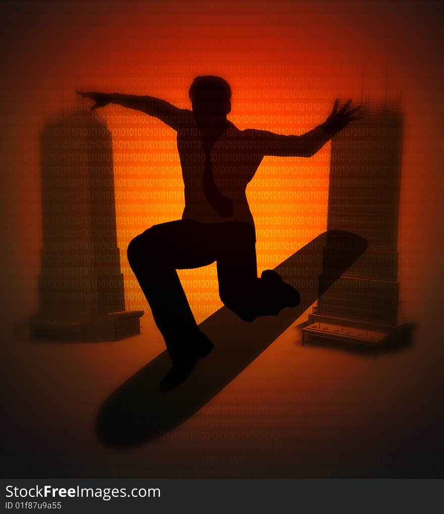 Surfing businessman