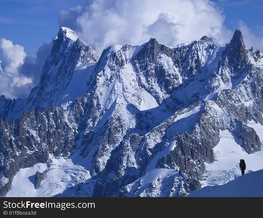 Lonely hiker in beautiful mountains