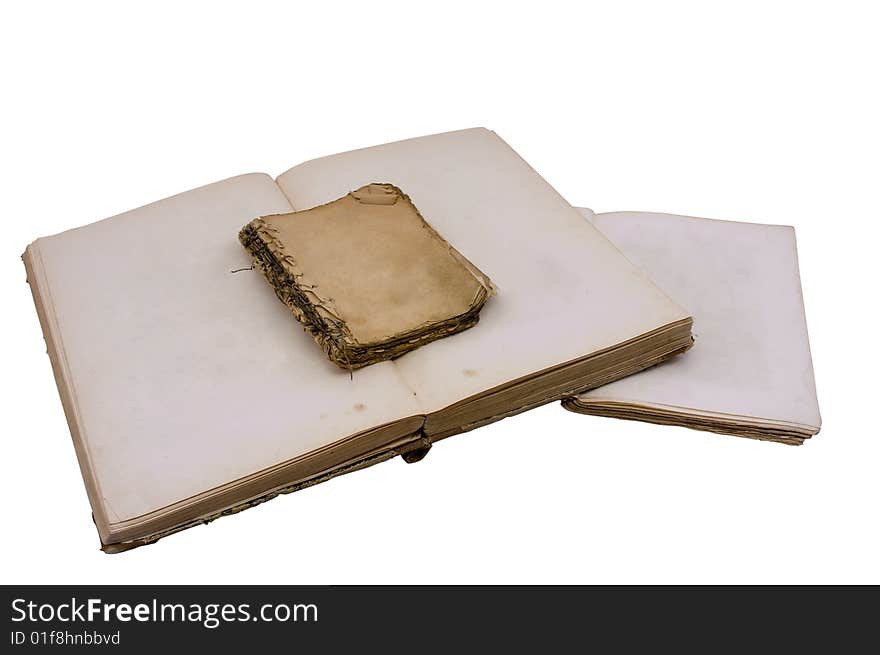 Old books open on both blank shabby pages. Old books open on both blank shabby pages.