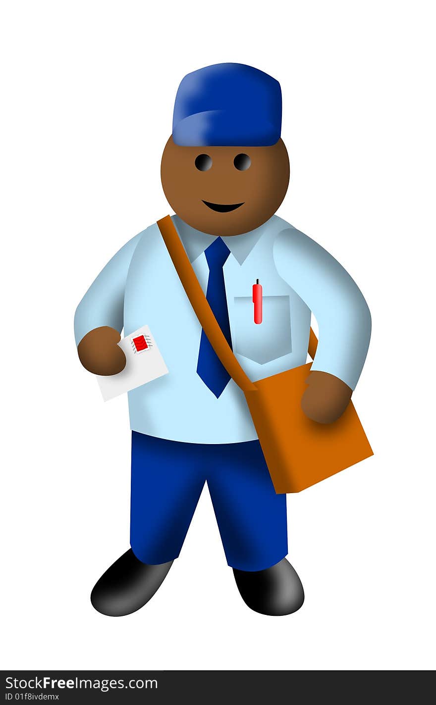 Illustration of a Mailman or postman holding a letter isolated on white background