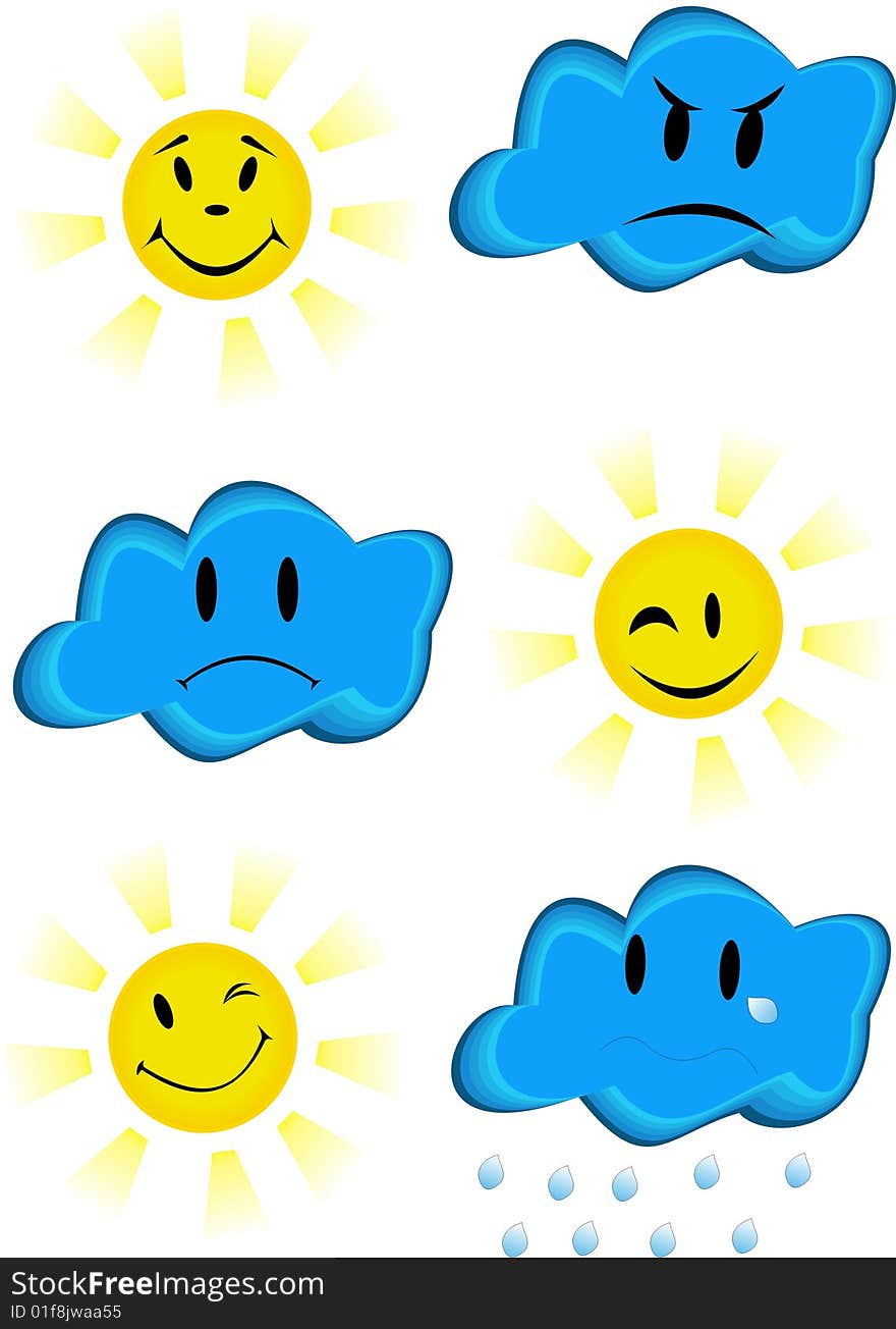 Weather Icons - Color series. Sun and clouds smiling.