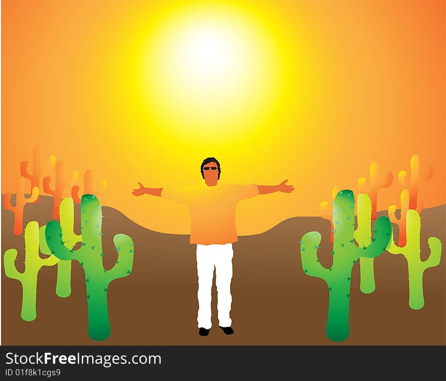 Man in mexico desert, vector illustration