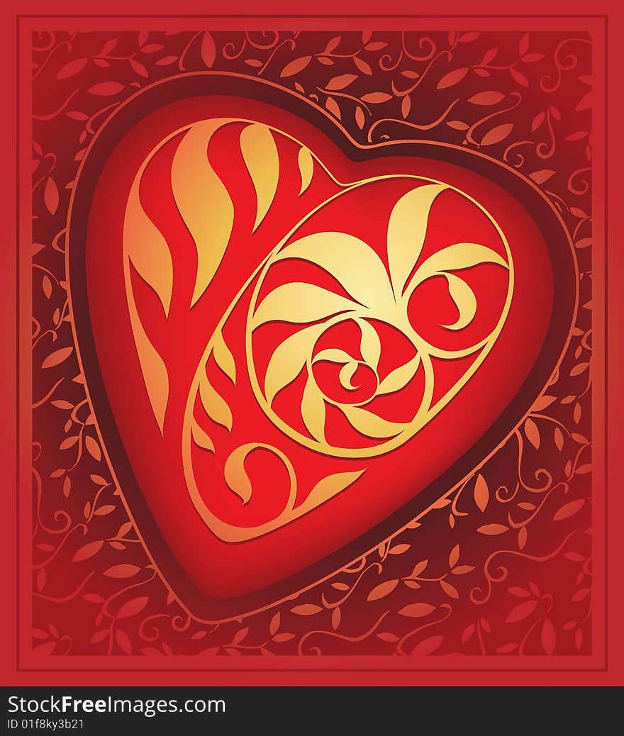 Red heart with gold ornament