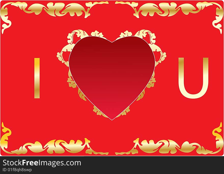 Vector illustration valentine card floral gold frame