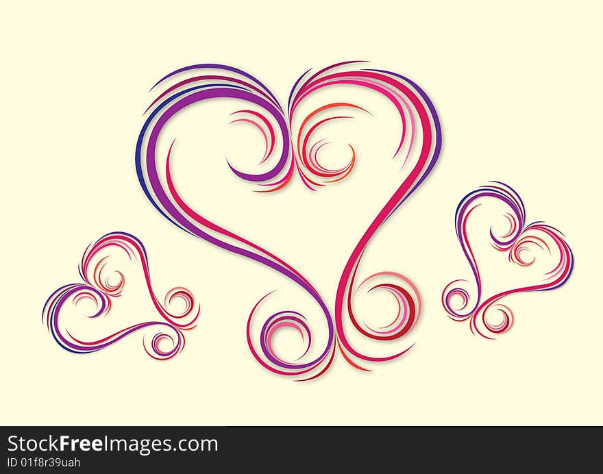 The love shape is combine with many different color lines on the light yellow background. The love shape is combine with many different color lines on the light yellow background.