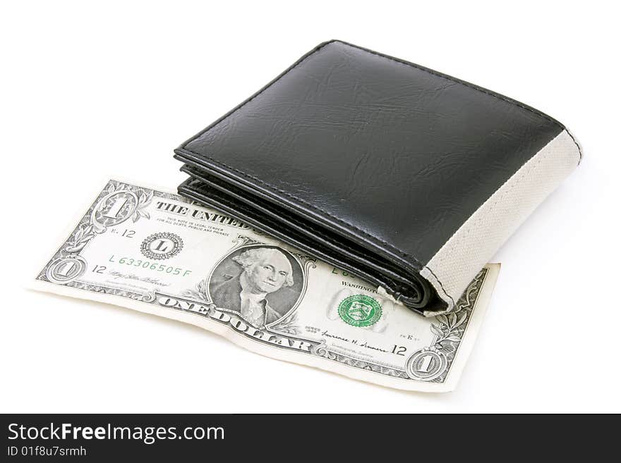 Black leather wallet  with dollar