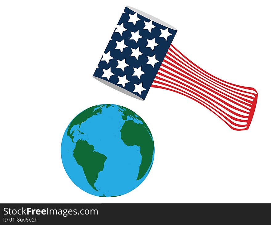 An abstract American flag, looking like a hammer smashing our world. Eps8, vector, easy resizing or change colors.