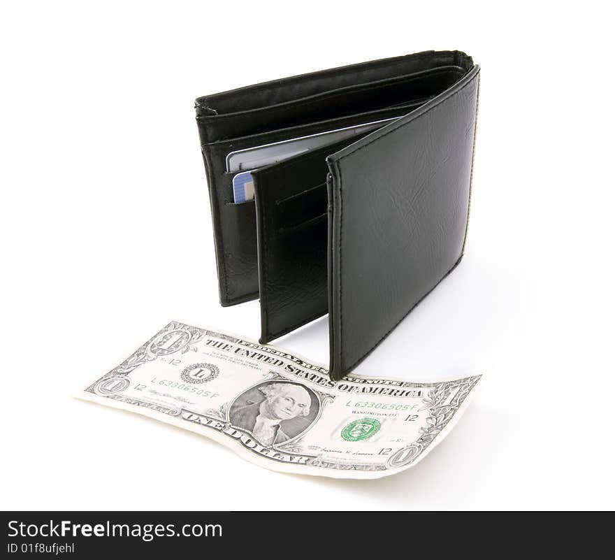 Black leather wallet with dollar