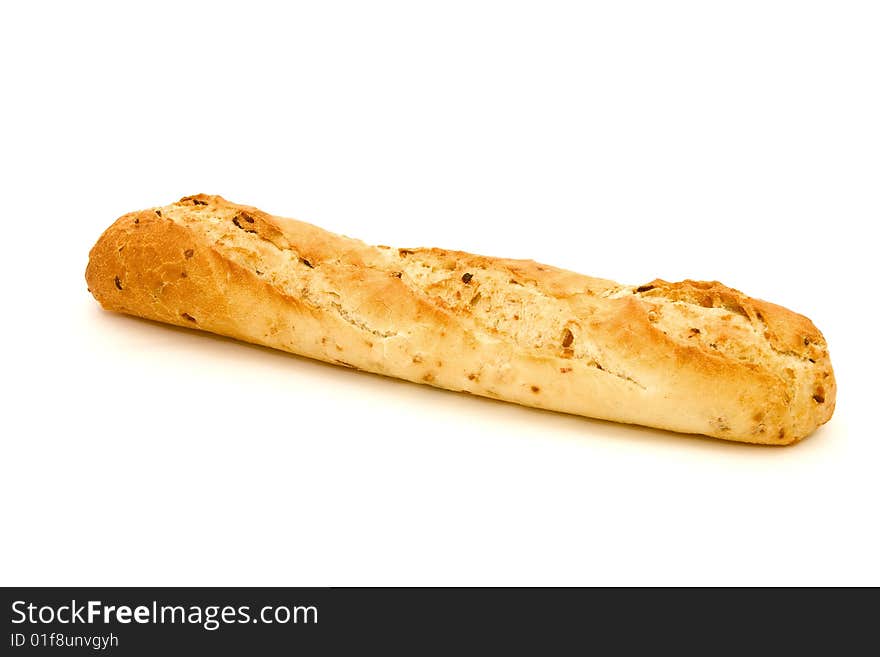 Long loaf. French bread on a white background