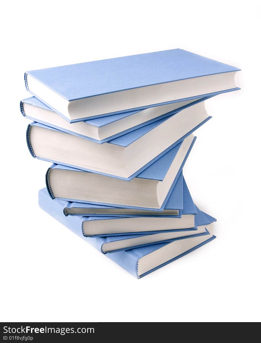 Blue books on a white background