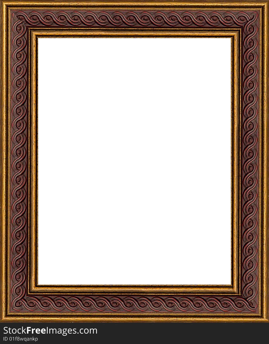 A picture gold frame on a white