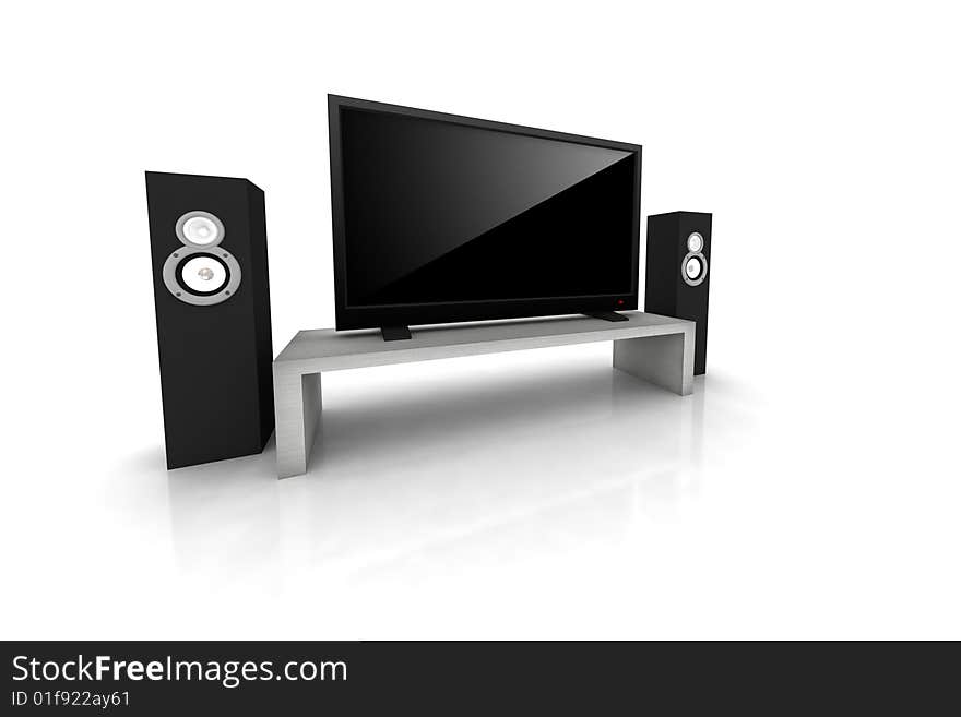 Home theater / high definition television with speakers - isolated 3d render