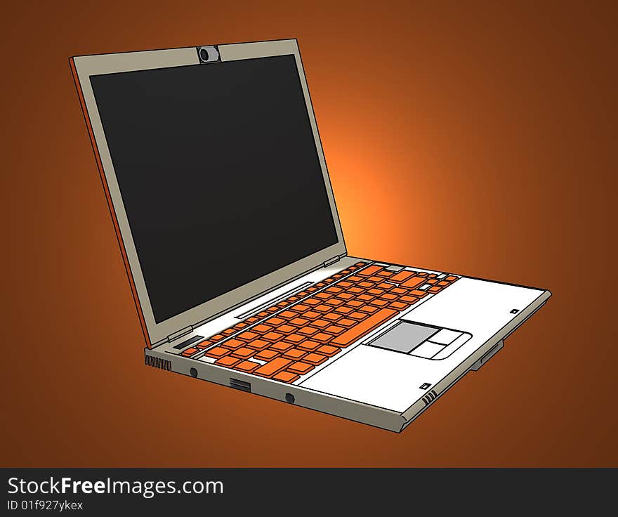 Modern laptop isolated on orange background