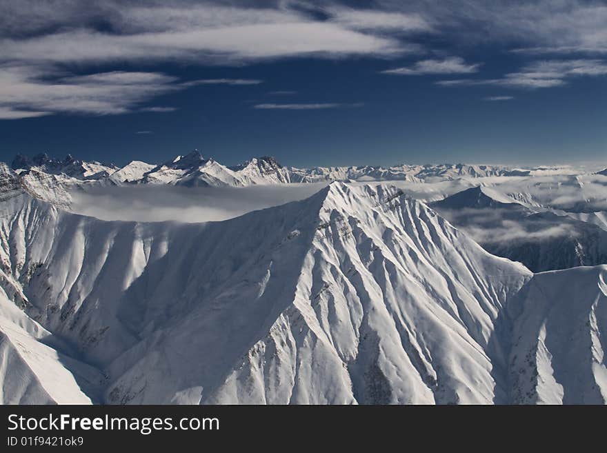 Caucasus Mountains in Northern Georgia from helicopter