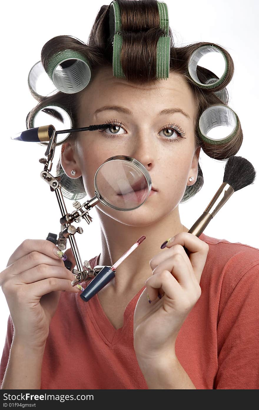 A housewife with a magniglass