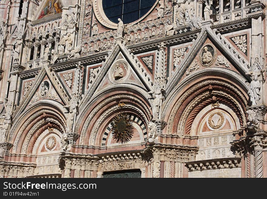 Architectural details of duomo cathedral in medieval town Siena,Tuscany,Italy. Architectural details of duomo cathedral in medieval town Siena,Tuscany,Italy