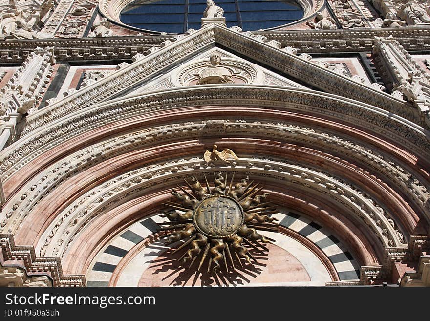 Architectural details of duomo cathedral in medieval town Siena,Tuscany,Italy. Architectural details of duomo cathedral in medieval town Siena,Tuscany,Italy