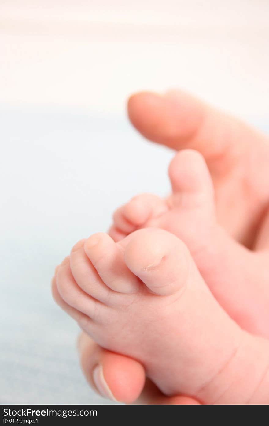 Feet of a baby in his mothers hand. Feet of a baby in his mothers hand