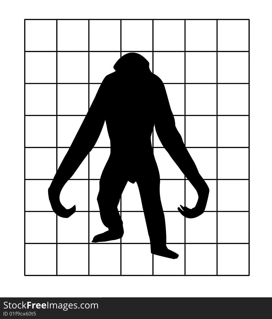 Vector silhouette of the gorilla in hutch on white background