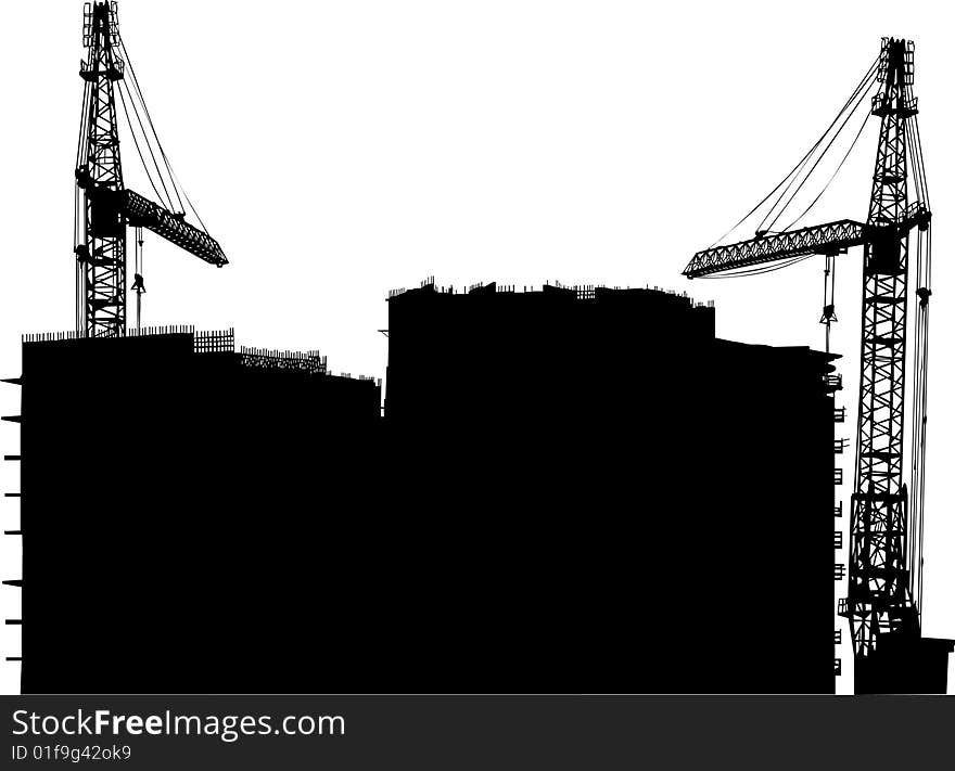 Illustration with house building and cranes. Illustration with house building and cranes