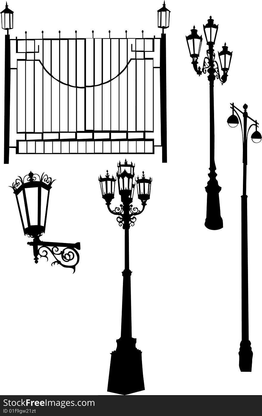 Street lamps with fence