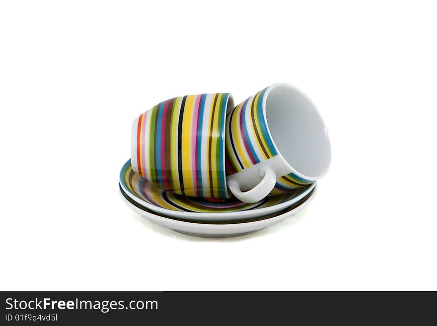 Two stripes cups on a white background.