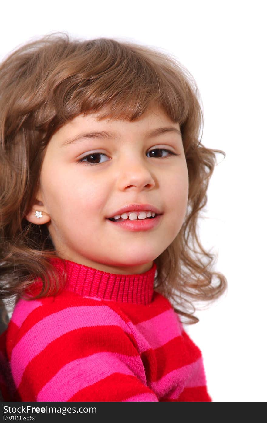 Portrait of smiling small girl over white background. Portrait of smiling small girl over white background