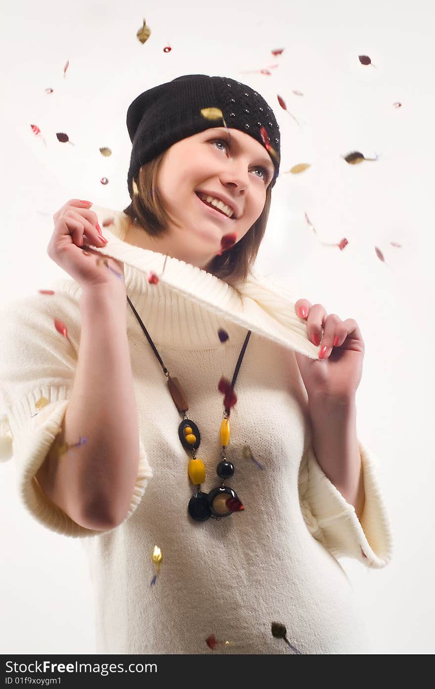 Winter portrait of the beautiful young surprised smiling woman. Winter portrait of the beautiful young surprised smiling woman