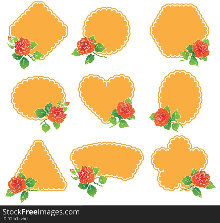 Set Of Design Elements With Red Roses.