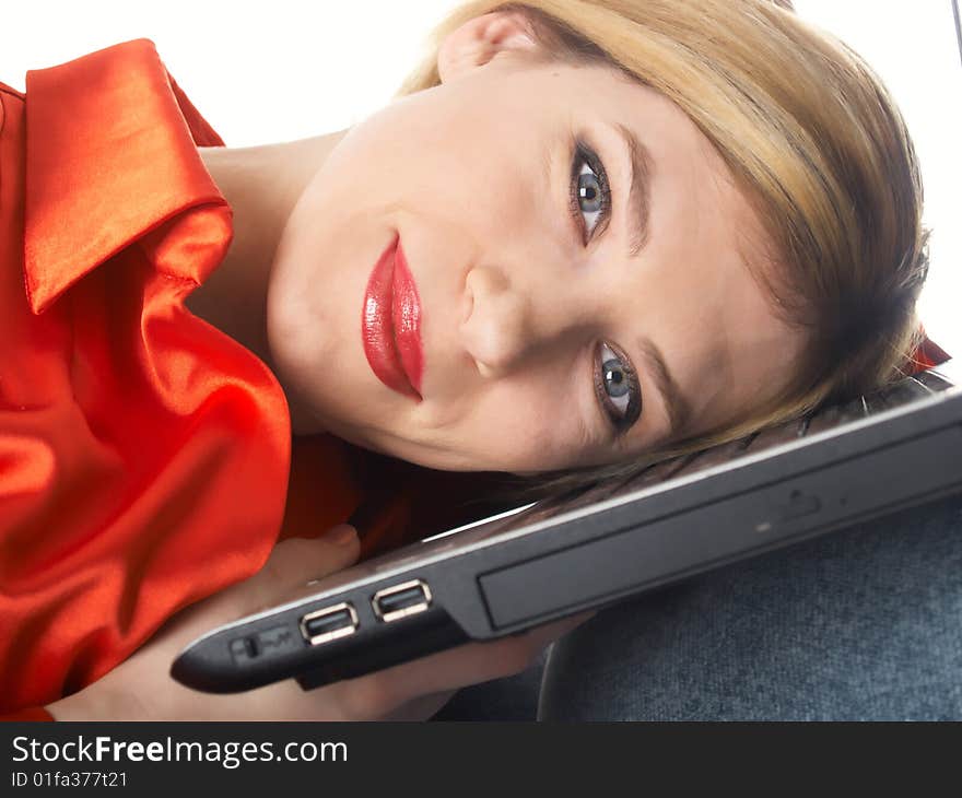 The beautiful girl and laptop