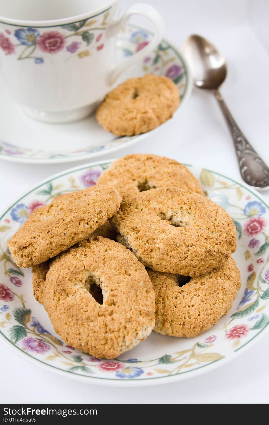 Cookies on a plate and tea. Cookies on a plate and tea