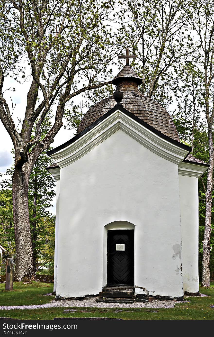 The front of an old chapel.