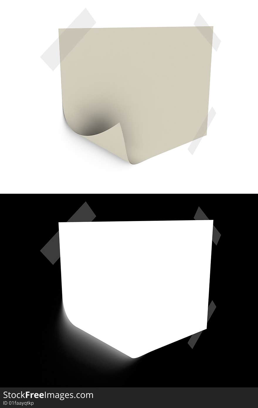 3d rendered slip of paper with opacity mask for easily use