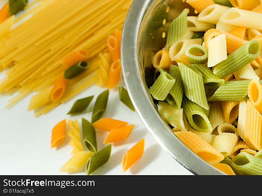 Italian noodles in bowl and spaghetti. Italian noodles in bowl and spaghetti