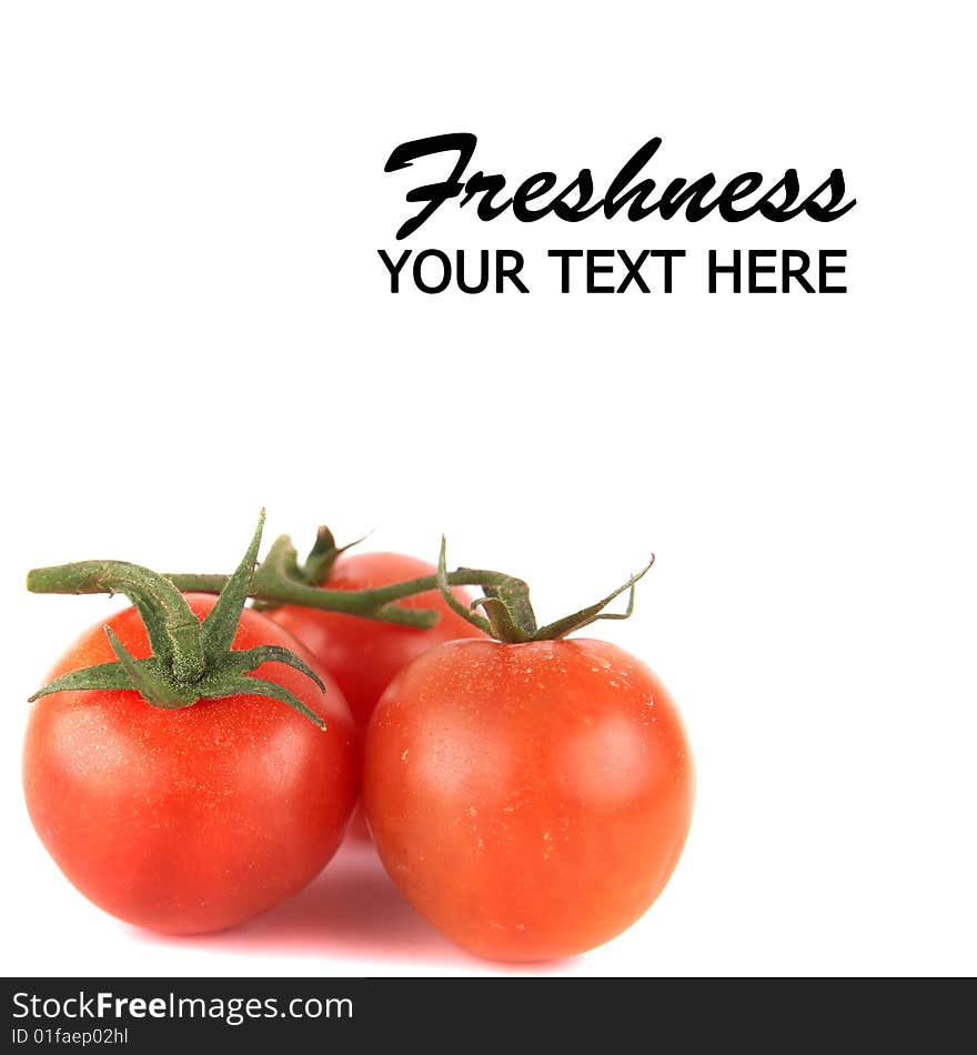 Macroshot of a bunch of tomatoes with drops of water. Isolated over white background. Lot of copyspace. Macroshot of a bunch of tomatoes with drops of water. Isolated over white background. Lot of copyspace.