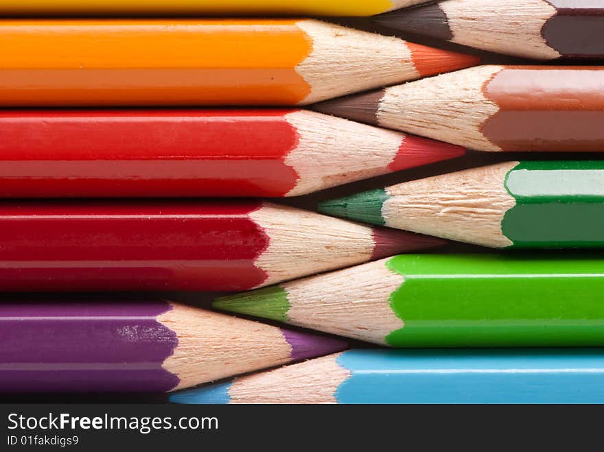 Wooden colored pencils, closeup image