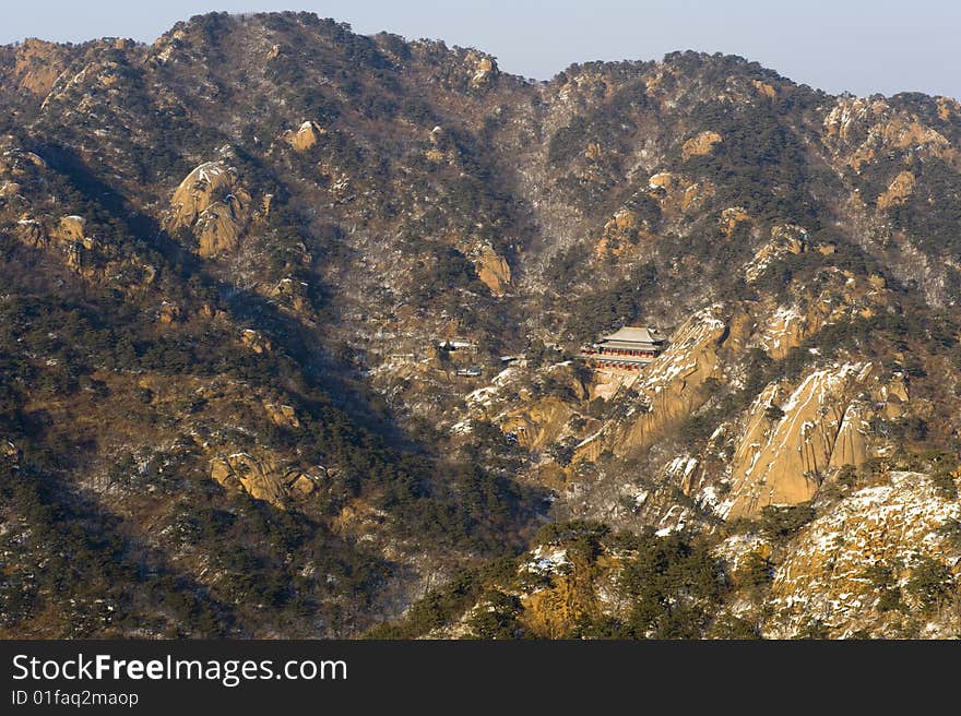 Many temples are set in moutain area in China. It was taken in winter , northeast of China. Many temples are set in moutain area in China. It was taken in winter , northeast of China.