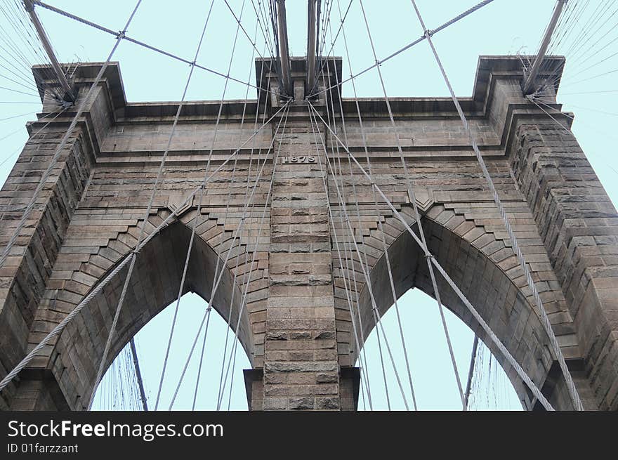 Brooklyn Bridge Close Up With Blue Background