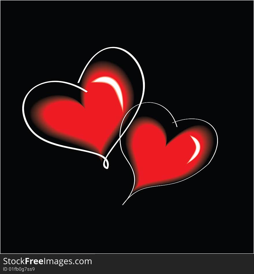 Artistic abstract red hearts with white outlines