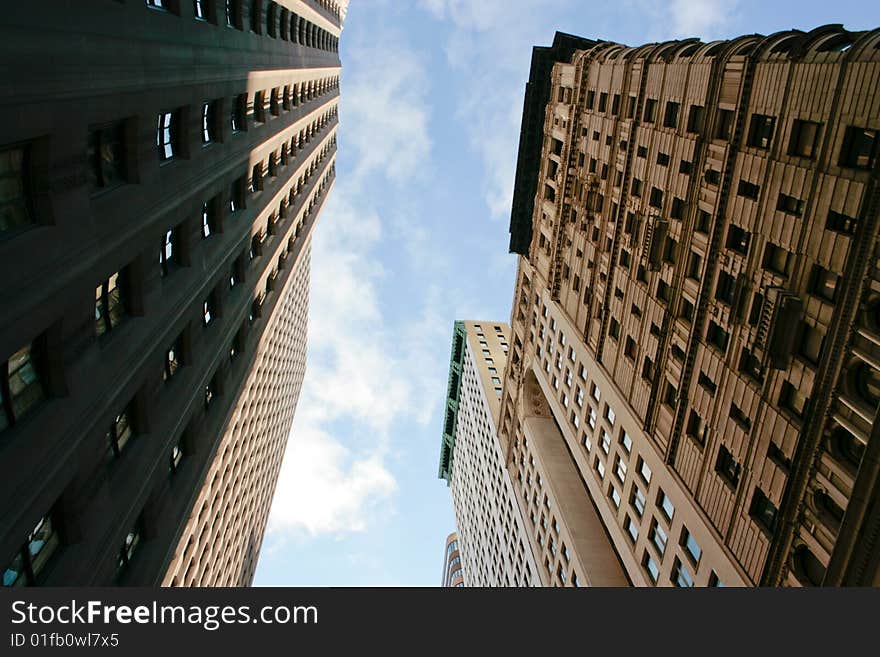 Picture of different office buildings and a blue sky. Picture of different office buildings and a blue sky