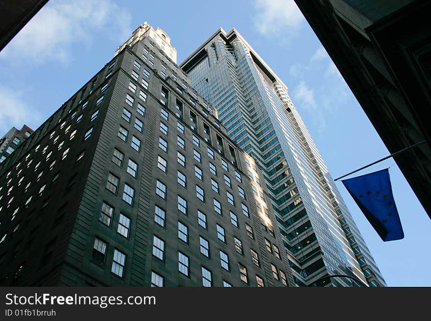 Picture of different office buildings and a blue sky. Picture of different office buildings and a blue sky