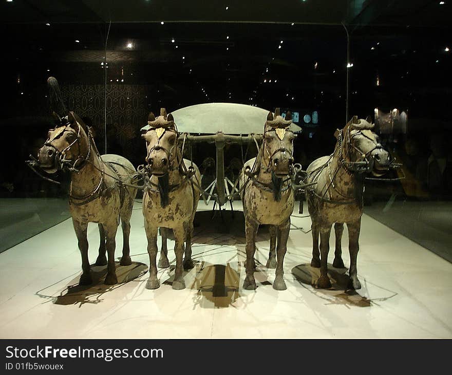 Asian Oriental artifacts unearthed cultural relics in Xi'an, China, Terracotta Warriors and Horses of carriage is a rare treasure. Asian Oriental artifacts unearthed cultural relics in Xi'an, China, Terracotta Warriors and Horses of carriage is a rare treasure.