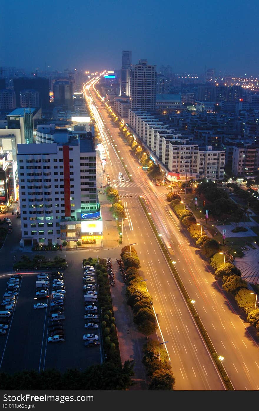 Night scene of Foshan city.under the blue sky,a road leading there from here. Night scene of Foshan city.under the blue sky,a road leading there from here.